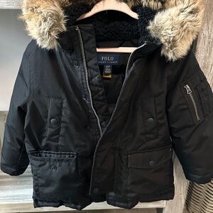 Polo by Ralph Lauren Kids Black Puffer Coat with Fur Hood